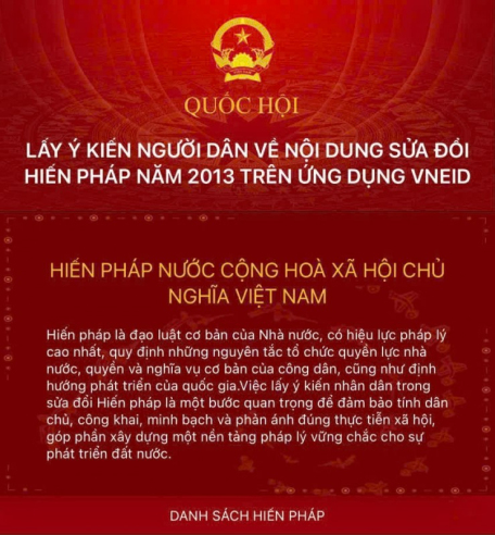Hướng dẫn thực hiện góp ý sửa đổi, bổ sung một số điều của Hiến pháp trên VNeID